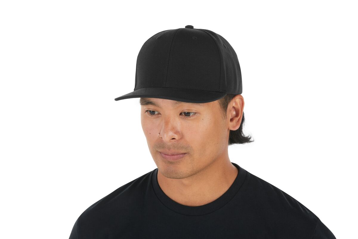 recycled-poly-classic-6-panel-hat-p8 WebPDP-HAT001002_Recycled_Poly_Classic_6Panel_Hat_Black_Studio_Harper_Studios_0723_Side_2__HAT001002OS.jpg