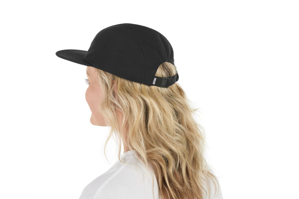recycled-poly-flat-brim-5-panel-hat-y6 WebPDP-HAT003002_Recycled_Poly_Flat_Brim_5Panel_Hat_Black_Studio_Harper_Studios_0723_Side_2__HAT003002OS.jpg